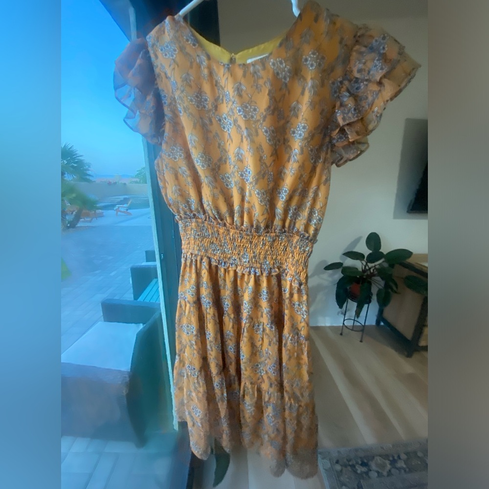 Sugarlips - yellow with floral print mini ruffle dress